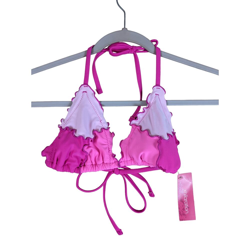 Xhilaration Bikini Top‎ Ruffle Colorblock Triangle Juniors S Pink Strappy Halter
